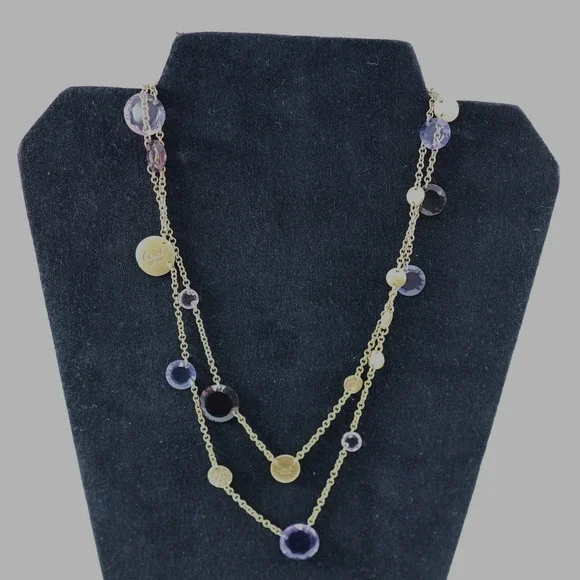 A5 Flawless COACH Brushed Gold Swagger Bag Logo Charm Double Chain Crystals 18" - Picture 6 of 6